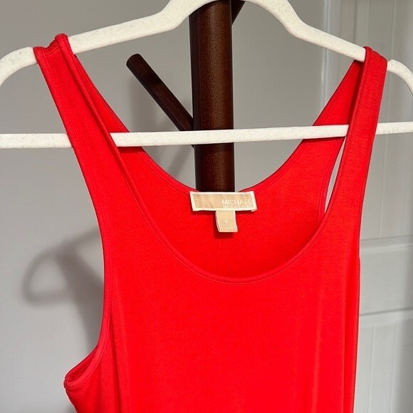 🚫SOLD🚫Michael Kors Modal Knit Asymmetric Hem Tank Dress Tomato Red - Picture 2 of 7
